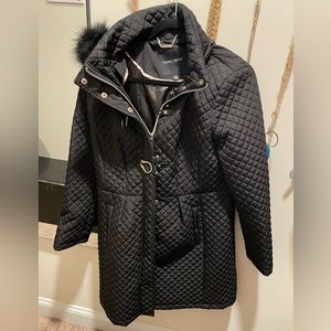 Ivanka Trump Women’s Toggle Button Coat With Fur Hood